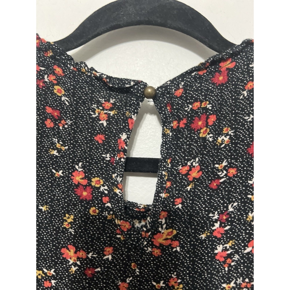 Knox Rose Women's Dark Floral Top Size L Peasant Long Sleeve Black Red Lace - Picture 8 of 16